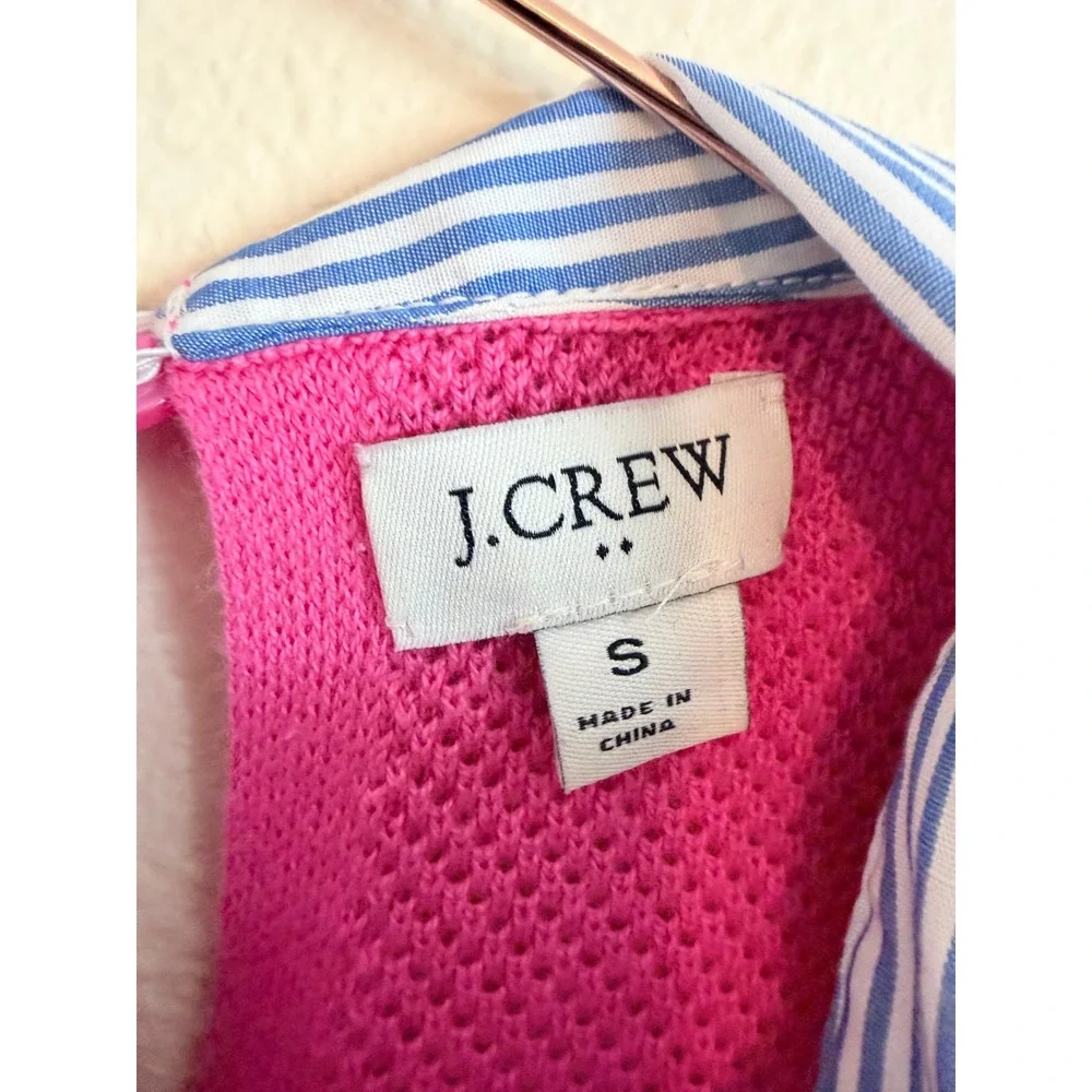 J.Crew Sweater Top Women Small Pink Striped Collar AW366 Short Sleeve Preppy